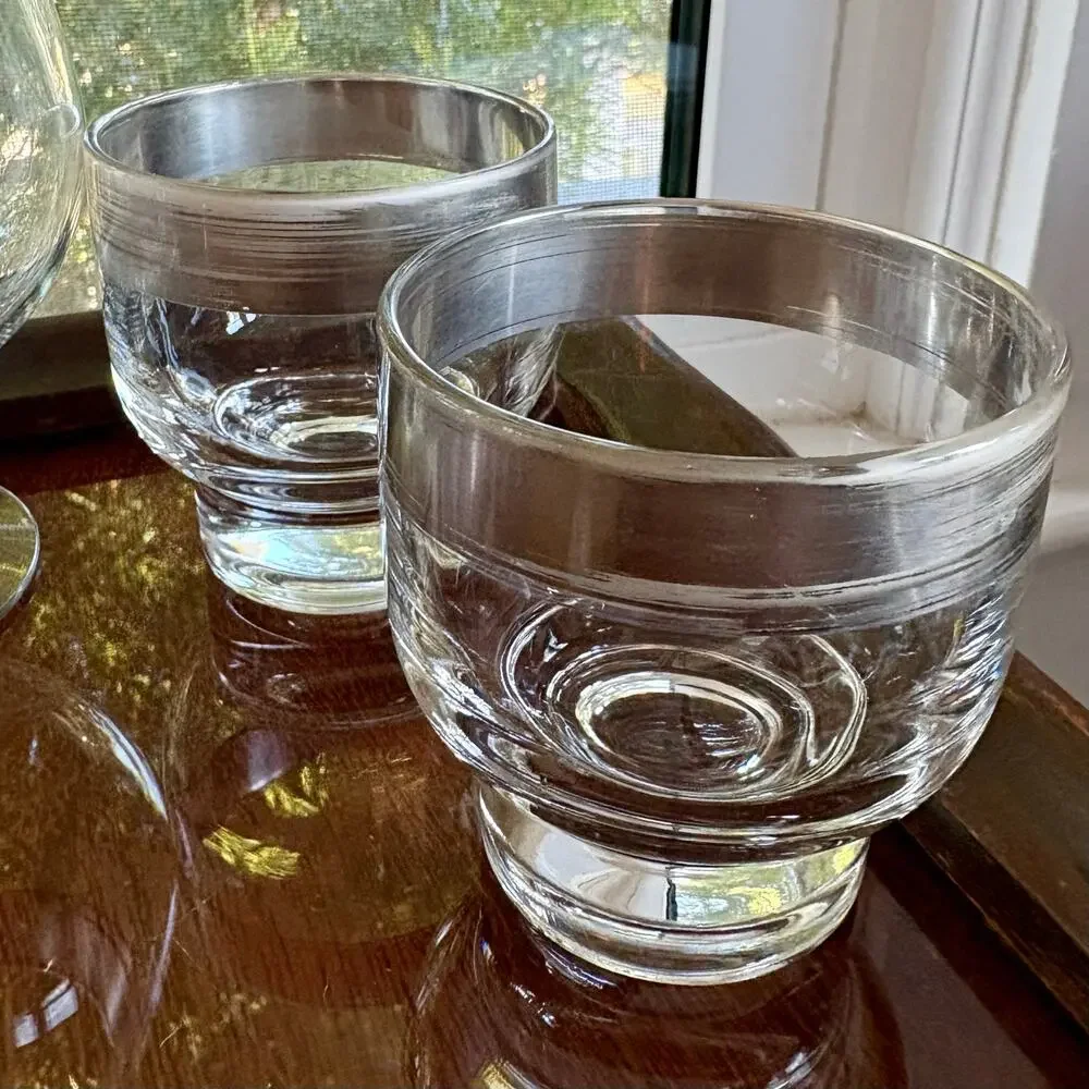Vintage Dorothy Thorpe Silver Band Cocktail Set Pitcher & Snifter With Tumblers